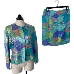 Anne Crimmins For UMI Collections Vintage Womens Skirt Suit Size L Multicolor